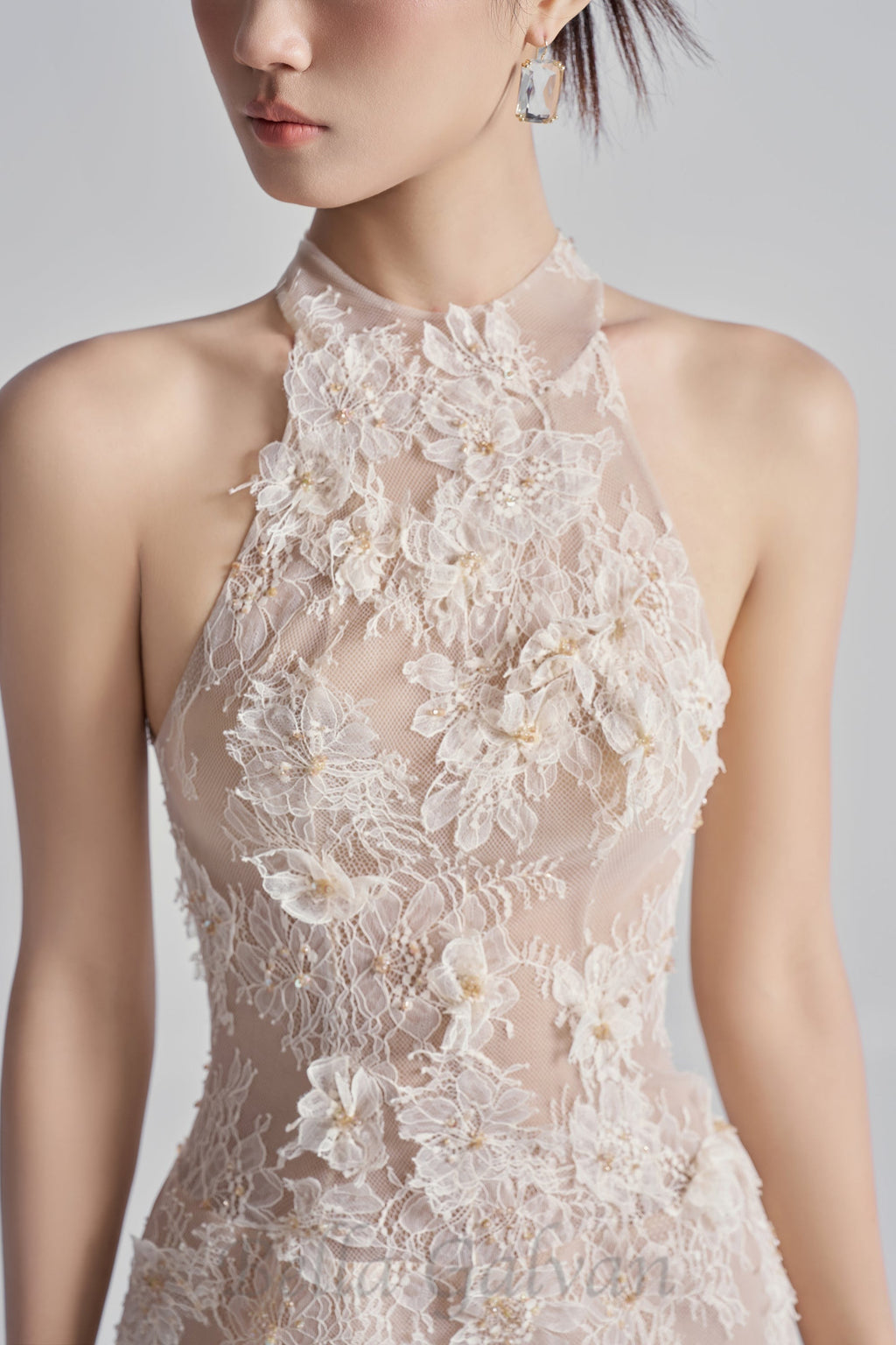 Flowering Girl Women Floral Lace Mini Dress In Beige Orange