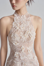 Flowering Girl Women Floral Lace Mini Dress In Beige Orange