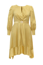 Flowering Girl Women Satin Long Sleeve Midi Dresses In Yellow