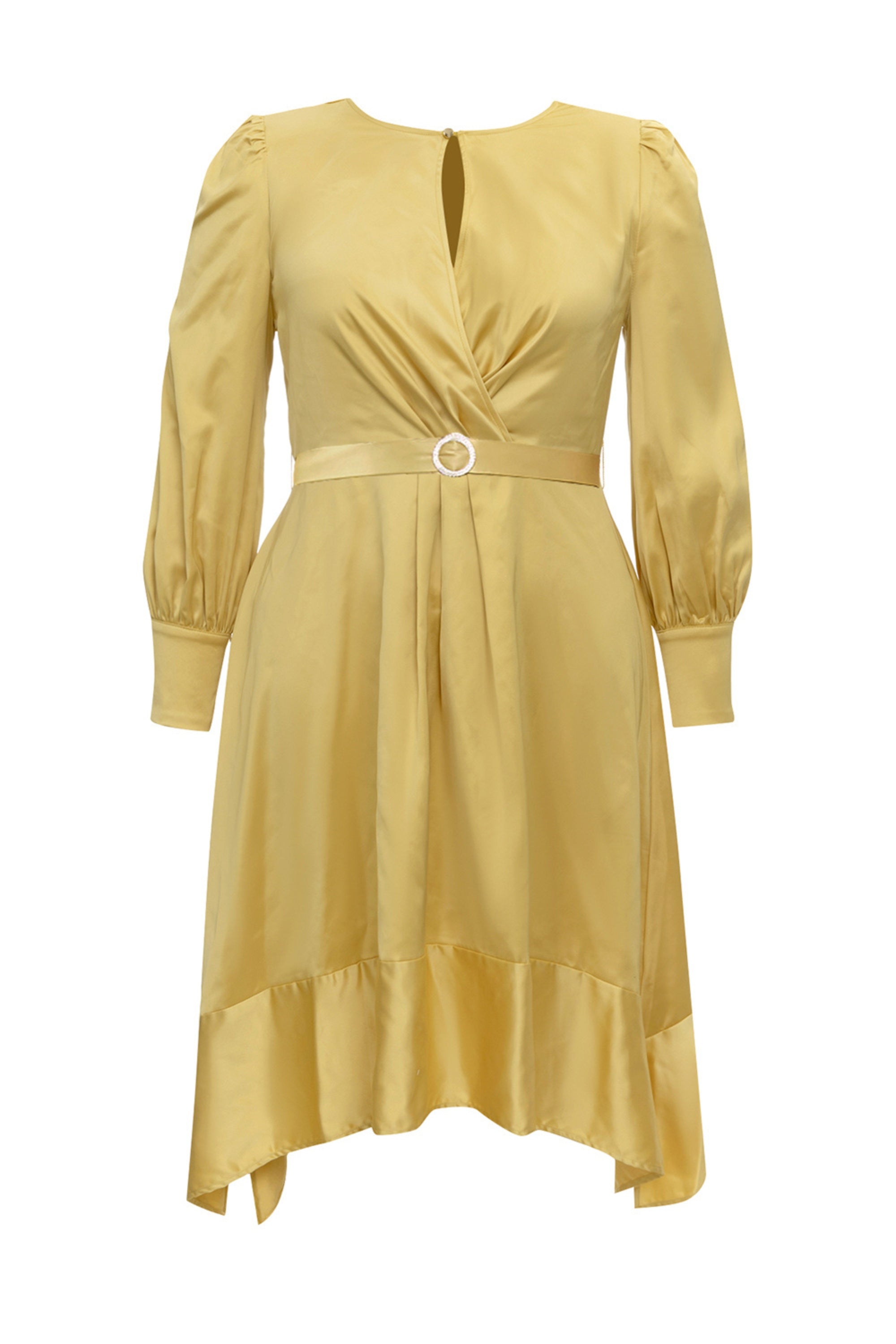 Flowering Girl Women Satin Long Sleeve Midi Dresses In Yellow