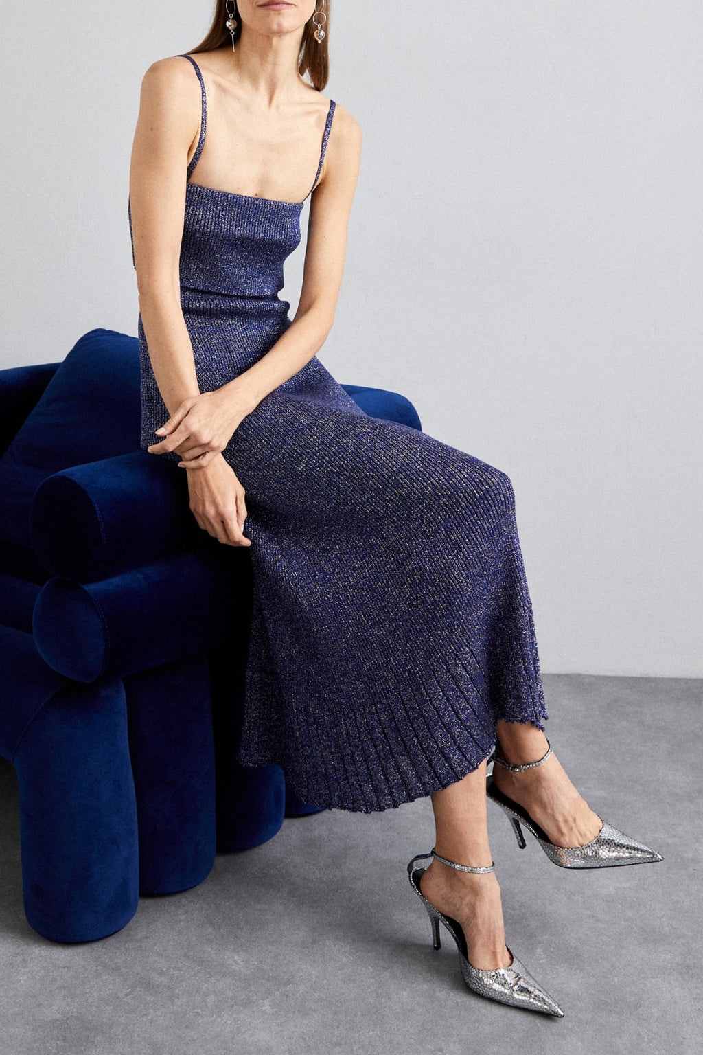 Flowering Girl Women Strappy Knit Maxi Dress In Blue
