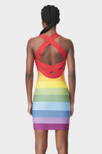 Flowering Girl Women Rainbow Sleeveless Bandage Mini Dresses