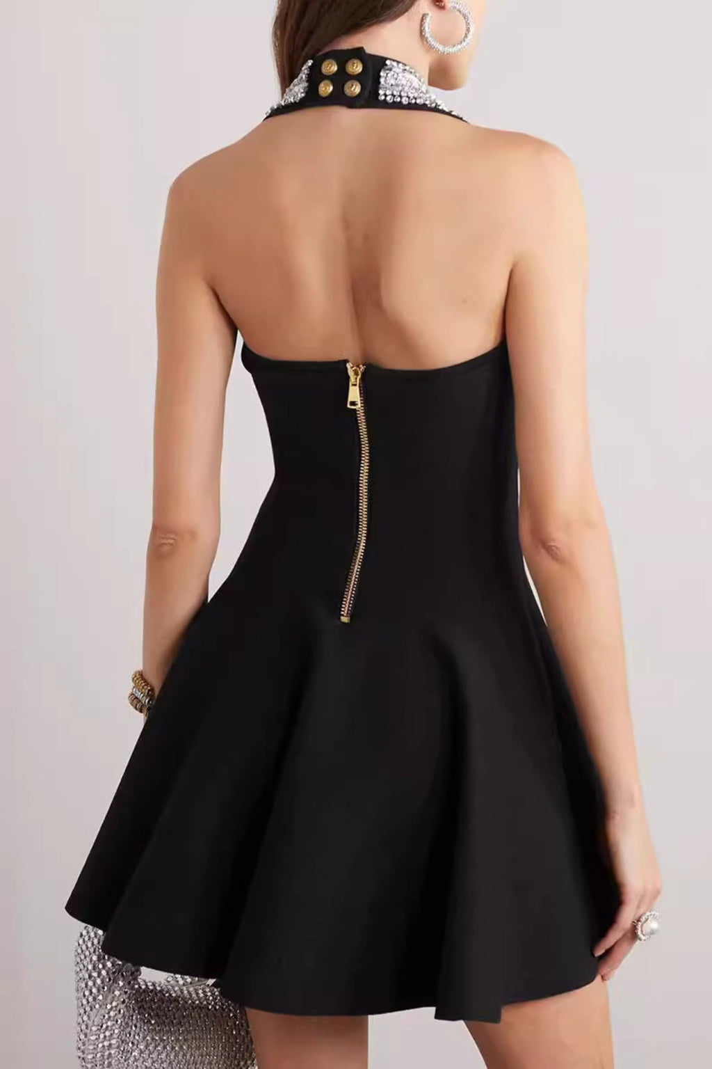Flowering Girl Women Halter Buckle Mini Dresses In Black