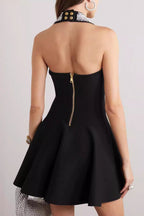 Flowering Girl Women Halter Buckle Mini Dresses In Black