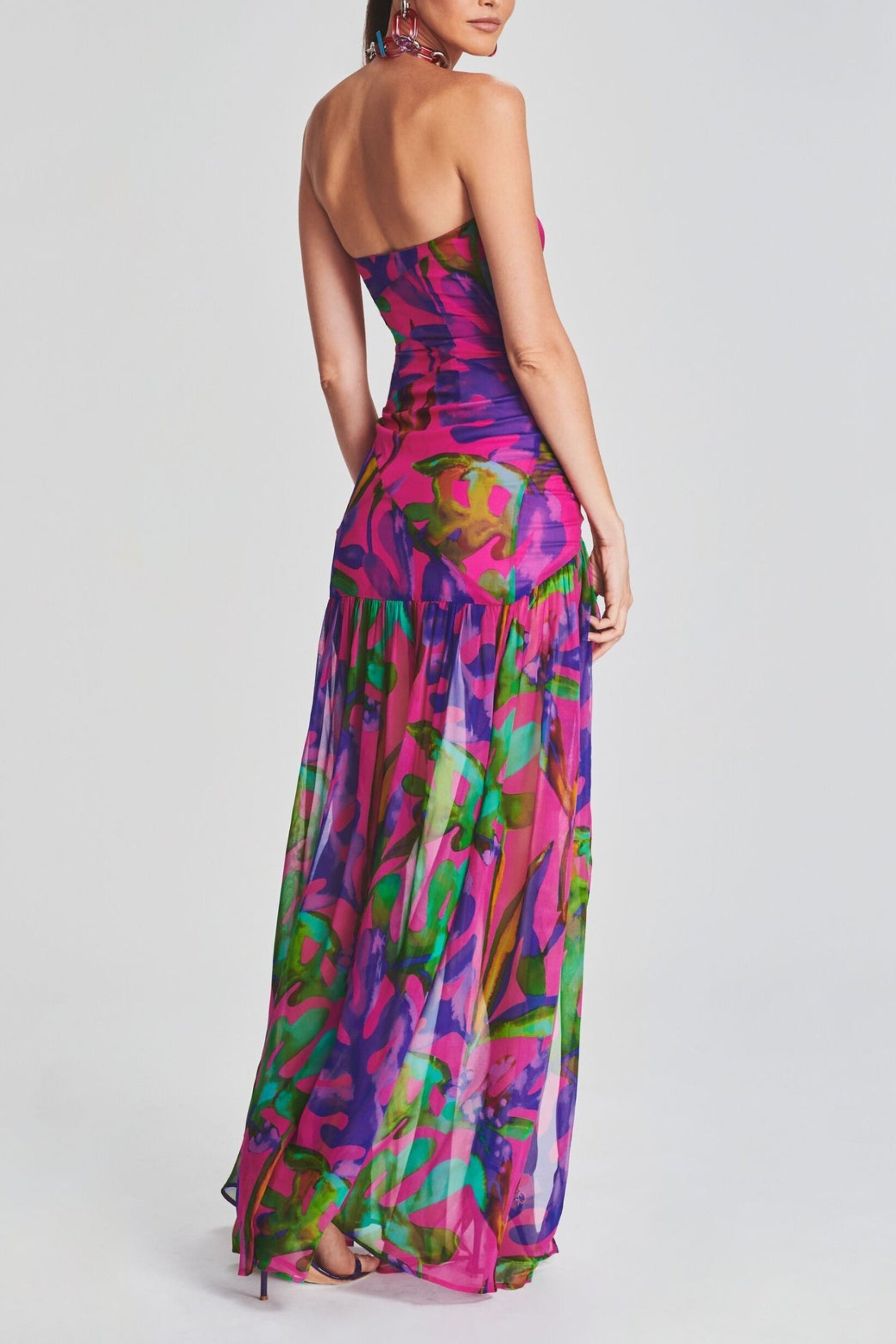 Flowering Girl Women Floral-Print Silk Chiffon Maxi Dress In Red