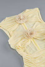 Flowering Girl Women Tulle Floral Cutout Midi Dress In Yellow