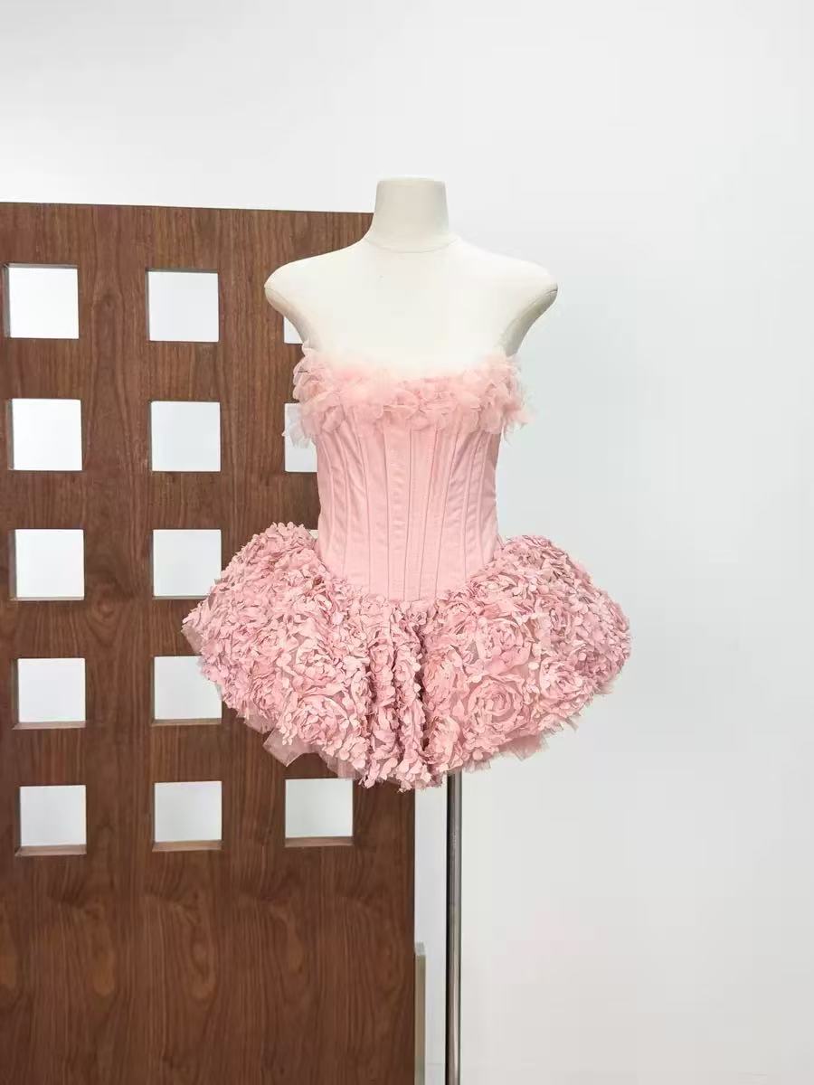 Strapless Petal Floral Corset A Line Dress