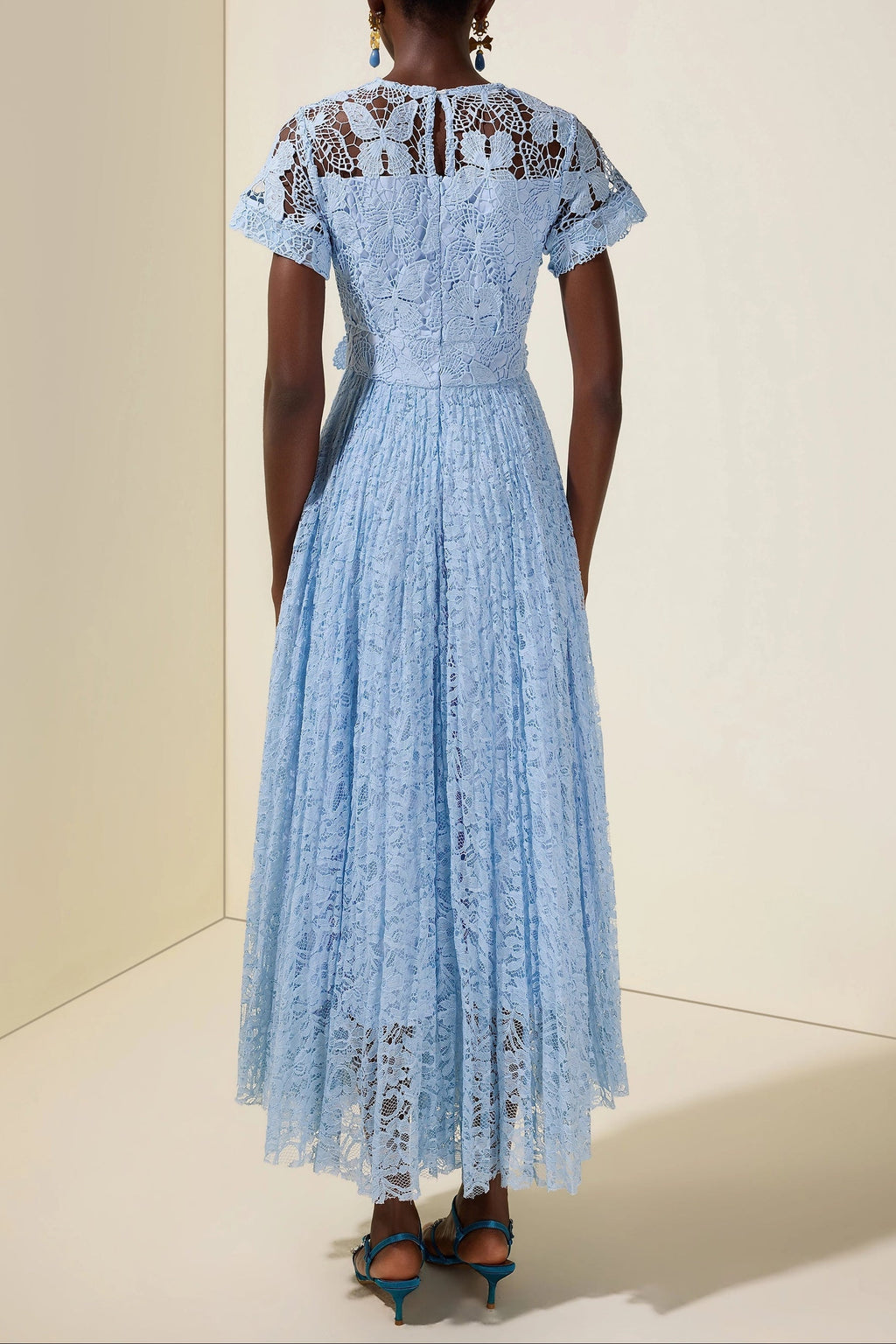Flowering Girl Women selena Lace Butterfly Pleated Midi Dress - blue
