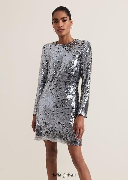 Flowering Girl Women Rhia Silver Sequin Mini Dress