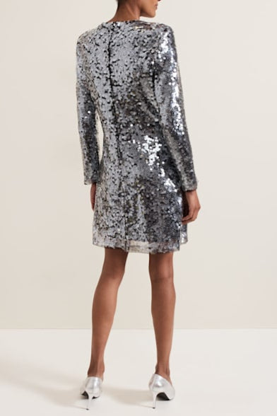 Flowering Girl Women Rhia Silver Sequin Mini Dress