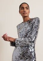 Flowering Girl Women Rhia Silver Sequin Mini Dress