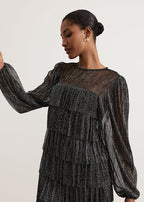 Flowering Girl Women layer chiffon puff mini dress in black