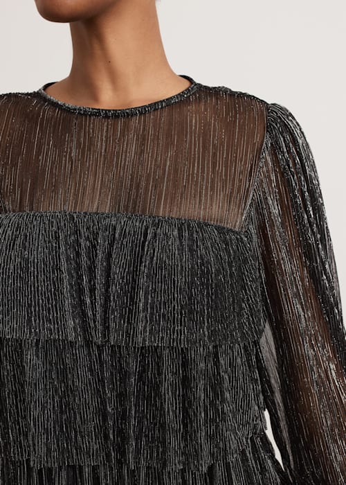 Flowering Girl Women layer chiffon puff mini dress in black