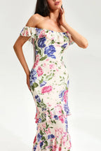 Flowering Girl Women Floral Tiered Ruffle Hem Fishtail Maxi Dress