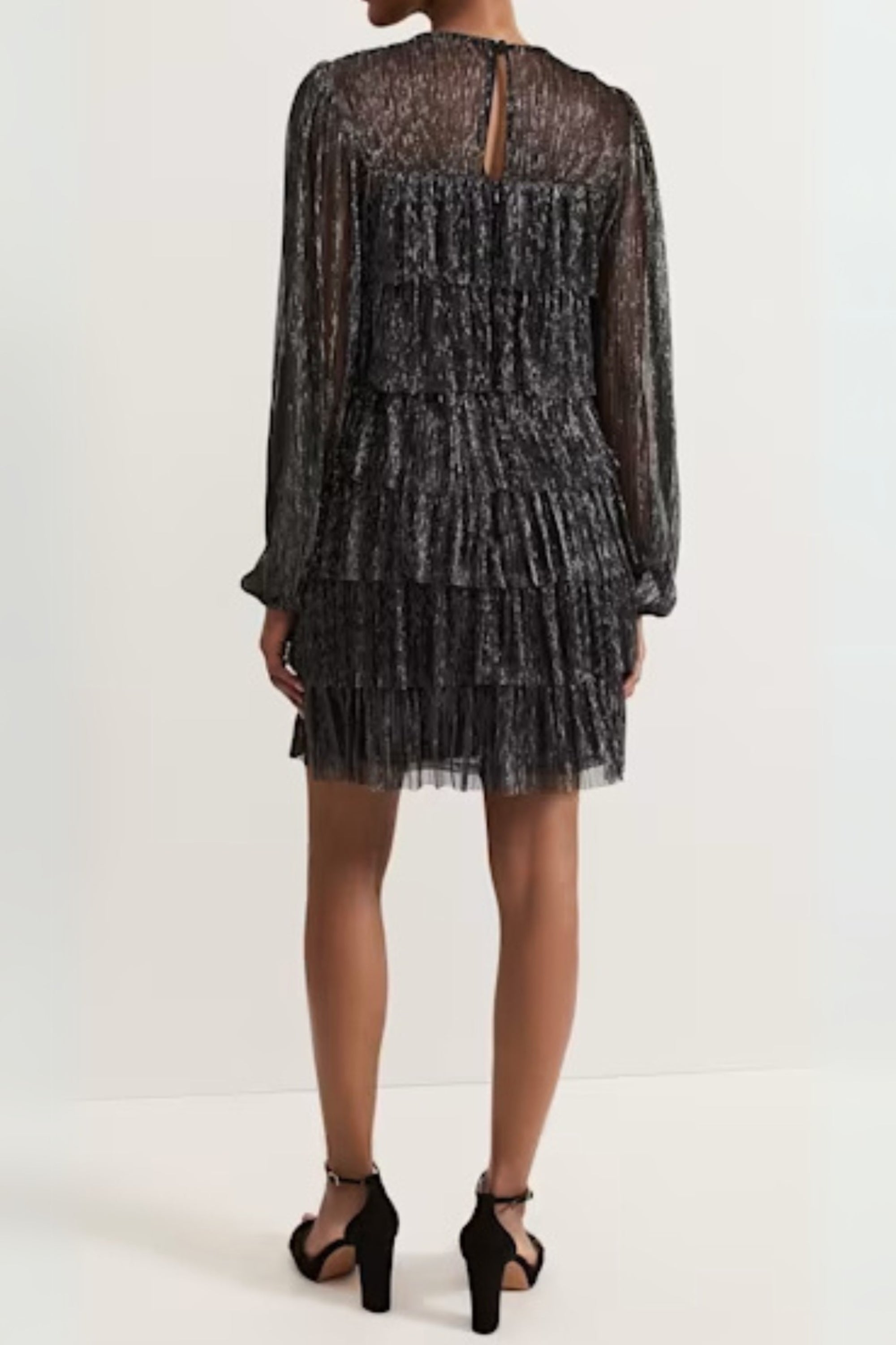 Flowering Girl Women Layer Chiffon Puff Mini Dress In Black
