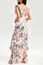 Flowering Girl Women Floral Tiered Ruffle Hem Fishtail Maxi Dress