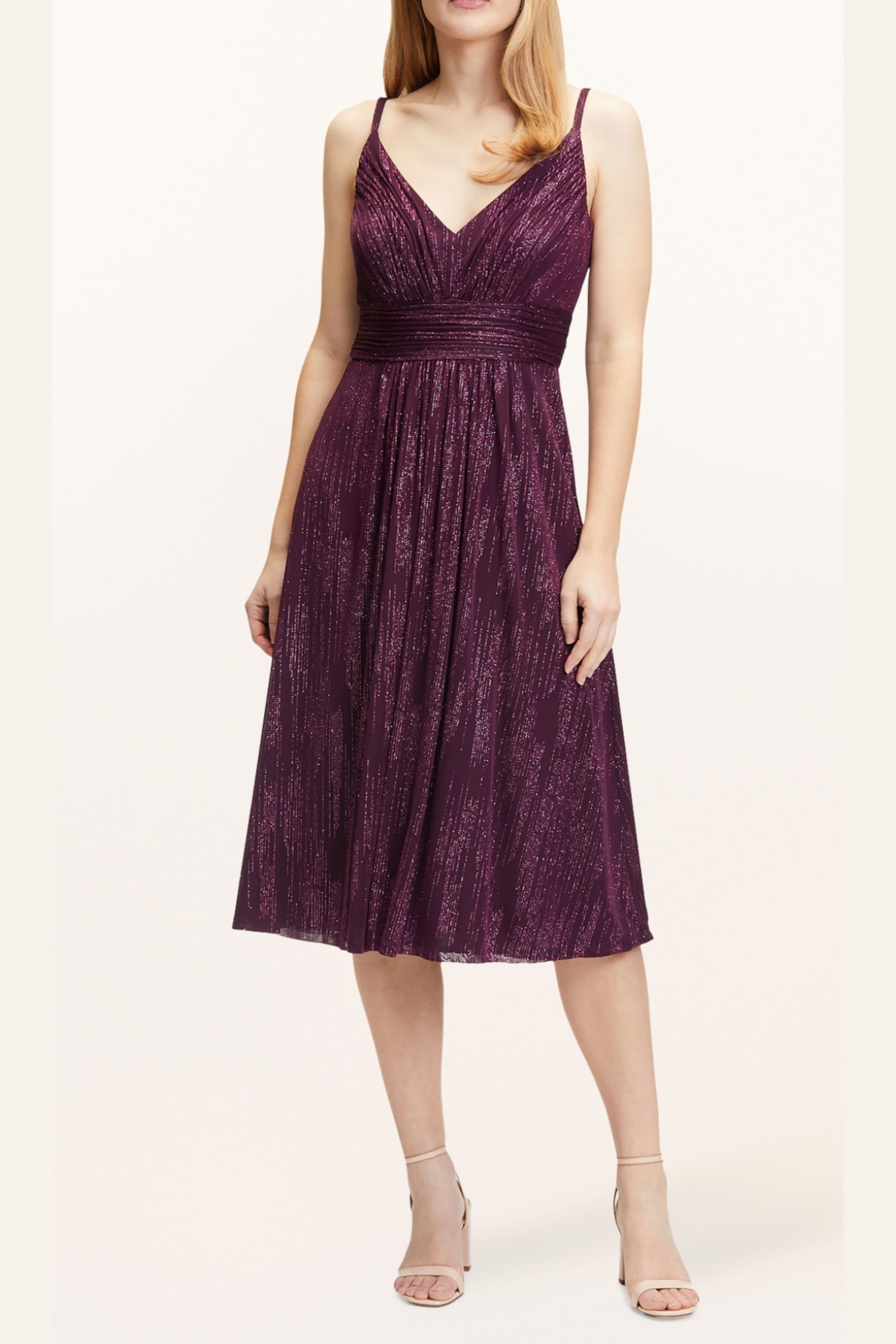 Flowering Girl Women v-Neckline Cocktail Midi Dress In Bordeaux