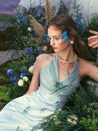 Butterfly Princess Halter midi Dress in light blue
