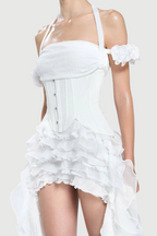 Flowering Girl Women elva halter three-dimensional flower irregular tassel mini dress in white