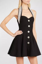 Flowering Girl Women Halter Buckle Mini Dresses In Black