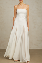 Nathalie White Tulle-Panelling Maxi Dress