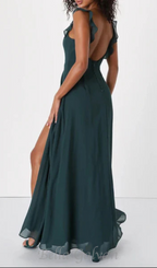 Flowering Girl Women Dreamy Admiration Emerald Green Ruffled Maxi Dress