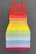 Flowering Girl Women Rainbow Sleeveless Bandage Mini Dresses