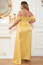 Flowering Girl Women Satin Drape High Split Midi Dresses In Yellow
