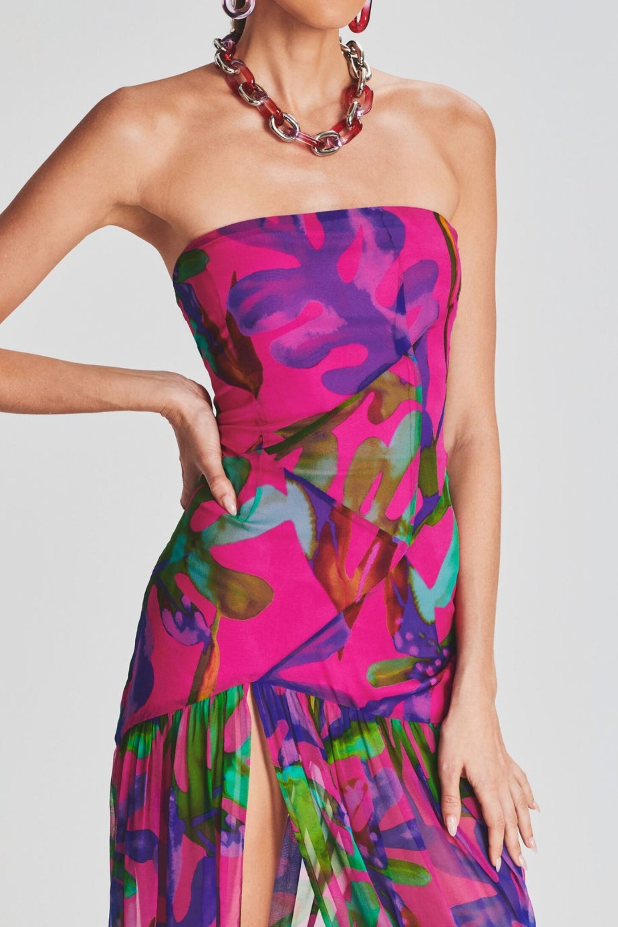 Flowering Girl Women Floral-Print Silk Chiffon Maxi Dress In Red