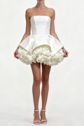 Sally Strapless Flower Mini Dress In White