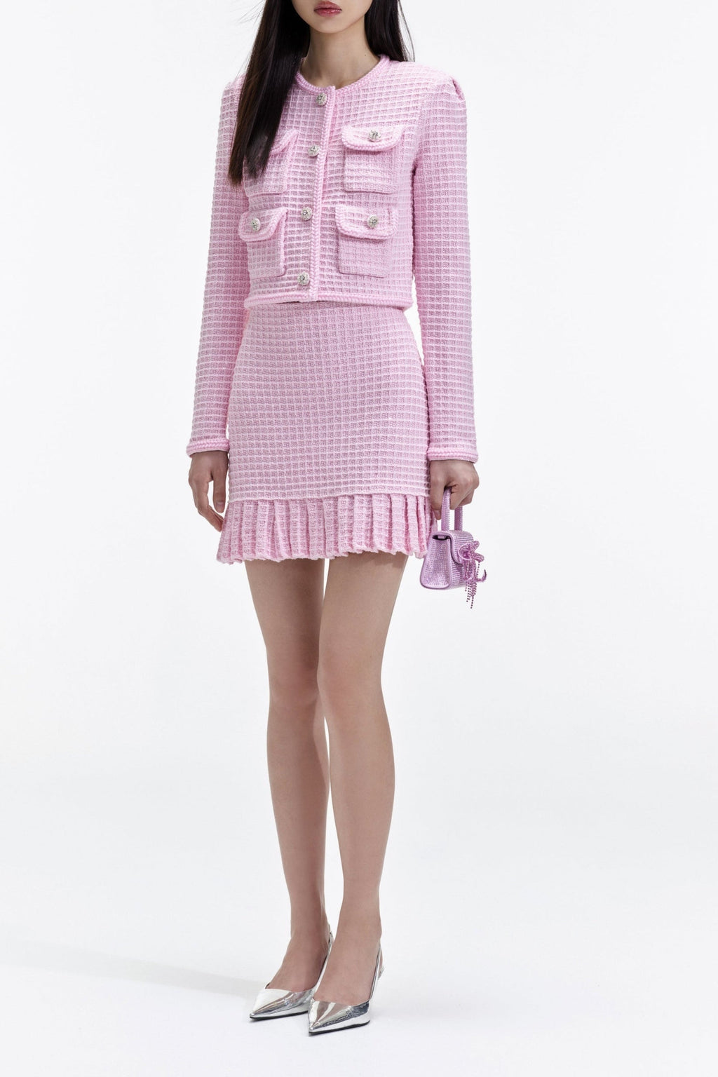 Flowering Girl Women Pink Sequin Textured Knit Jacket