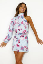 Flowering Girl Women Party Edit Satin Mini Dress Blue