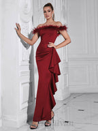 Flowering Girl Women Draped Sheath feather detail maxi Dress in red