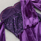 Flowering Girl Women One Shoulder Sequin-Embellished Velvet Maxi Dress In Purple