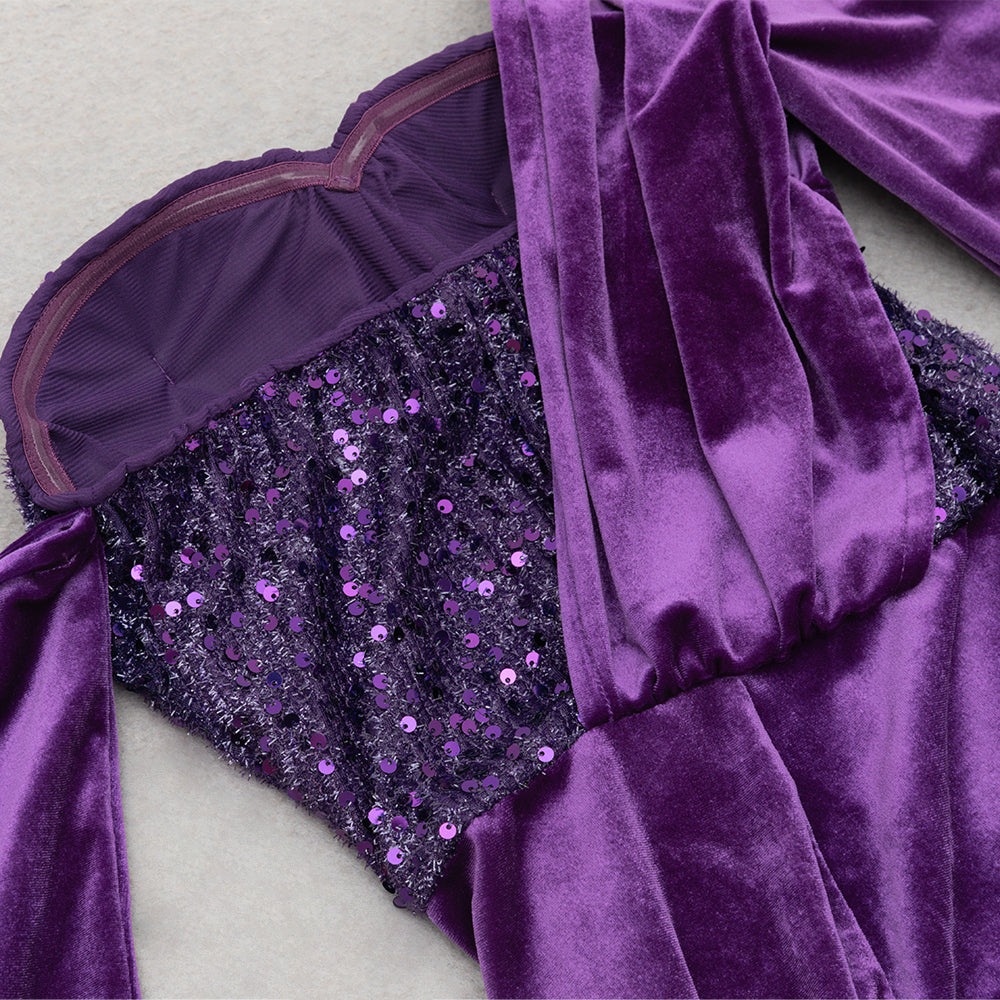 Flowering Girl Women One Shoulder Sequin-Embellished Velvet Maxi Dress In Purple