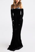 ellen high slit velvet strapless maxi dress in black