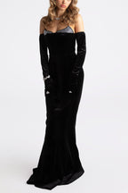 ellen high slit velvet strapless maxi dress in black