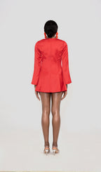 RANDA RED SATIN LONG SLEEVE MINI DRESS