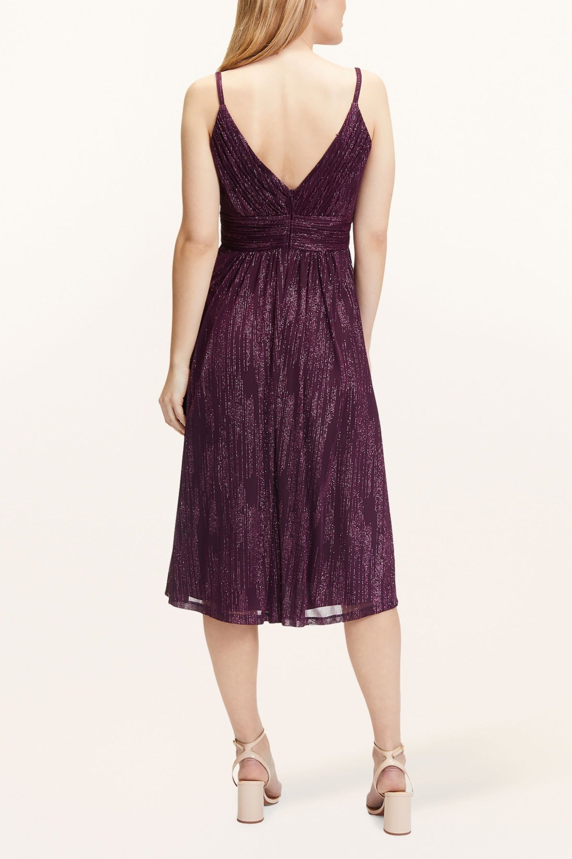 Flowering Girl Women v-Neckline Cocktail Midi Dress In Bordeaux