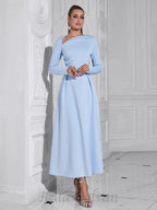 Flowering Girl Women long sleeve satin a-line maxi dress in blue