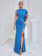 Flowering Girl Women pleated high slit maxi dress in blue