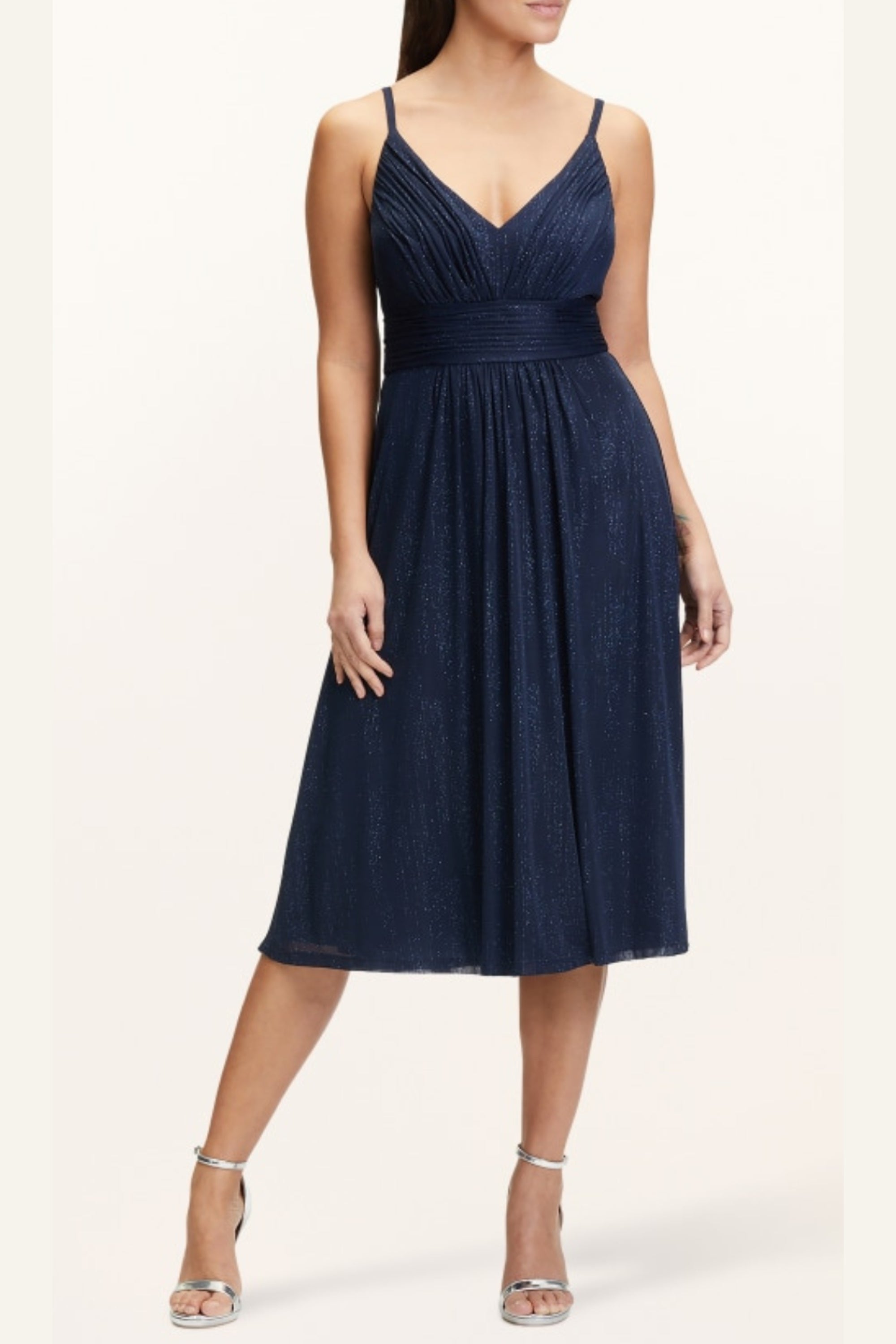 Flowering Girl Women v-Neckline Cocktail Midi Dress In Night Blue