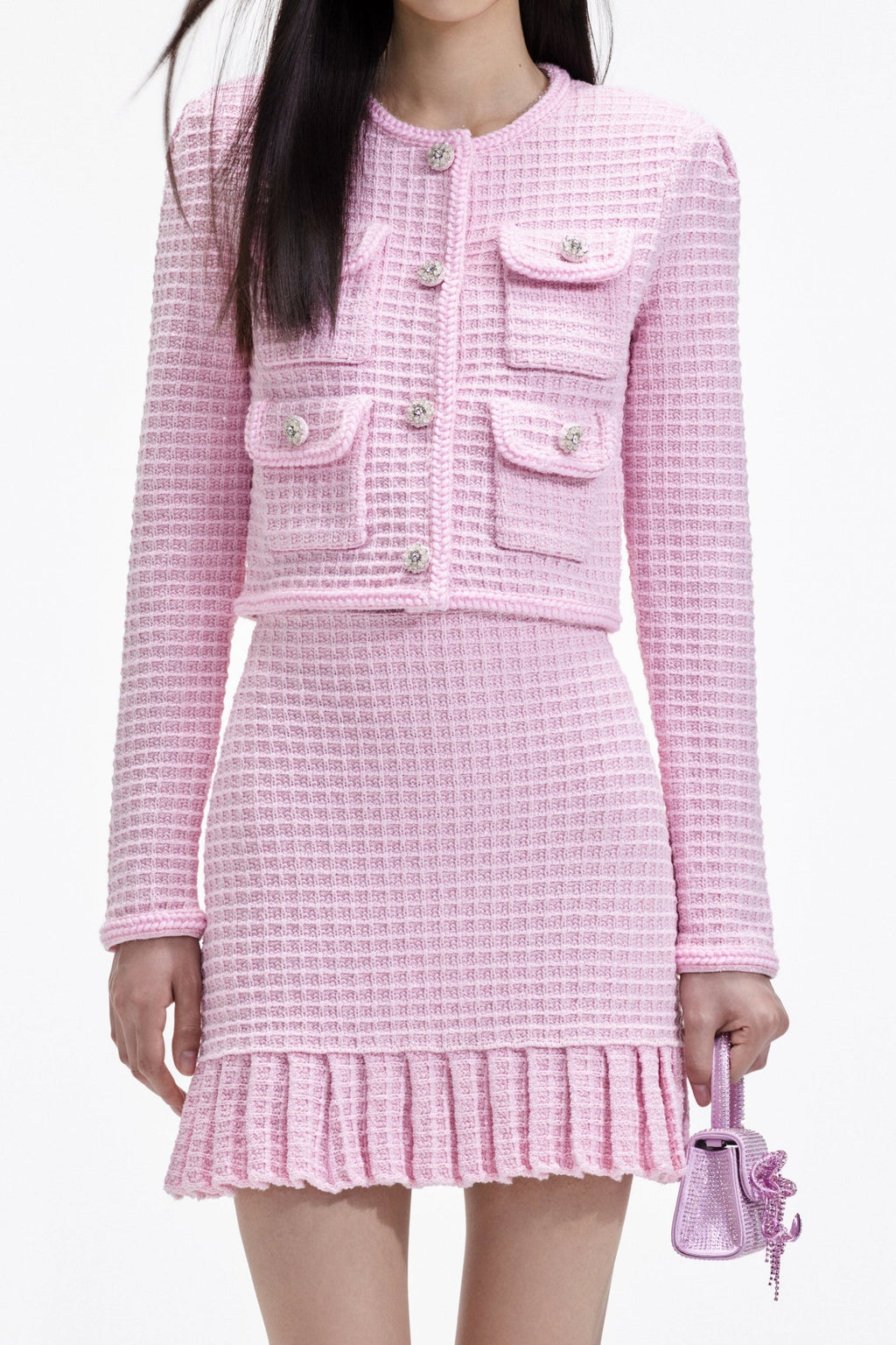 Flowering Girl Women Pink Sequin Textured Knit Jacket