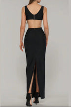 flower V-neck Hollow Out maxi Dress in black