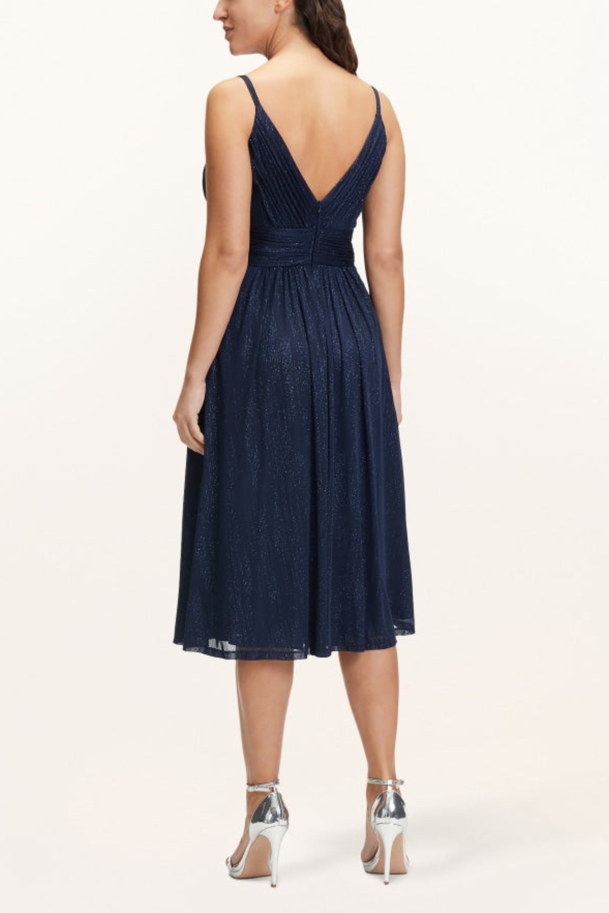 Flowering Girl Women v-Neckline Cocktail Midi Dress In Night Blue