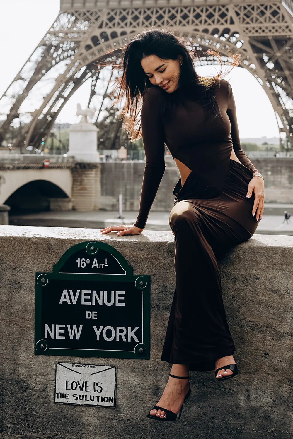 jacqueline Turtleneck Long Sleeve Cutout bodycon Gown in brown