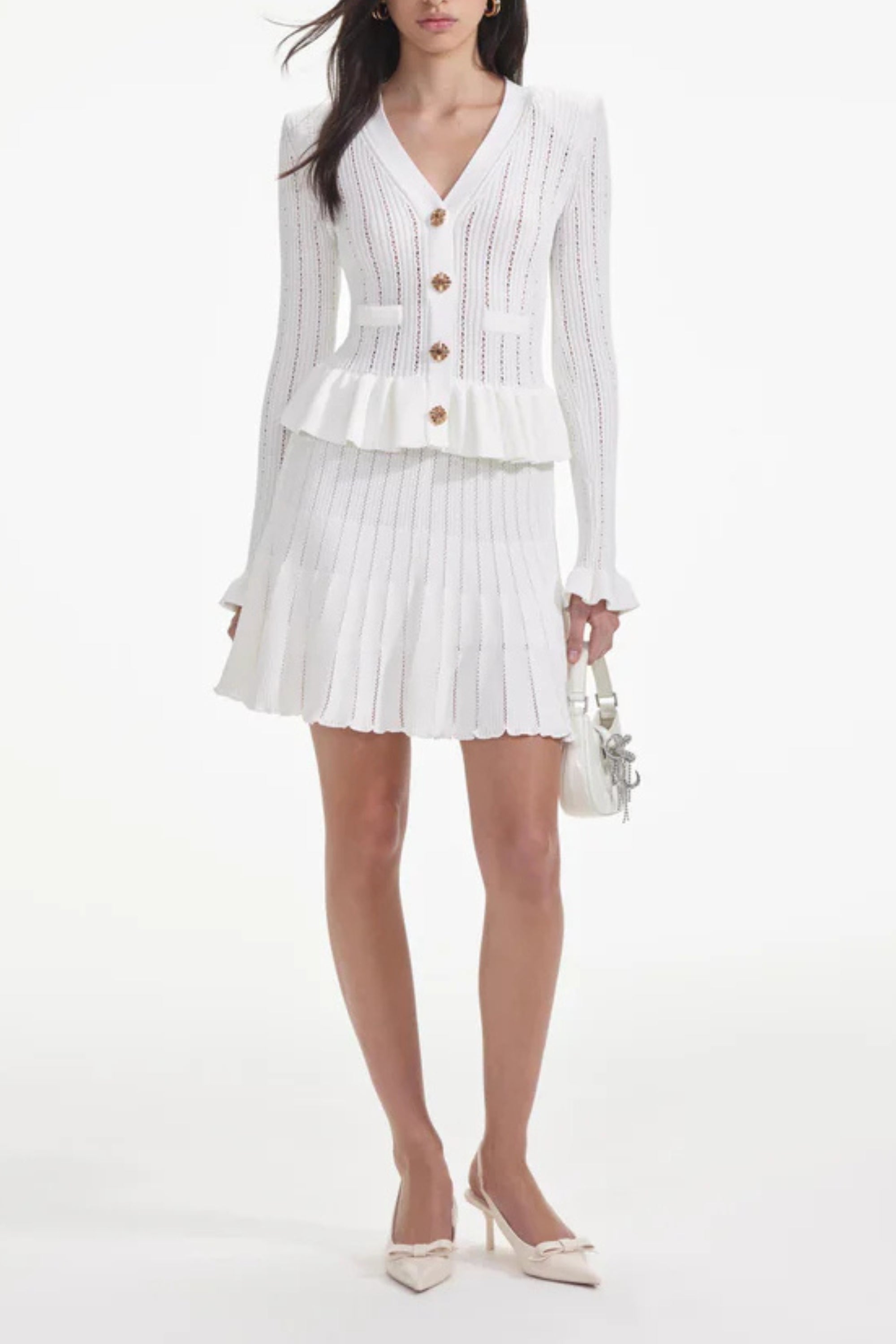 Flowering Girl Women White Knit Peplum Mini Dress