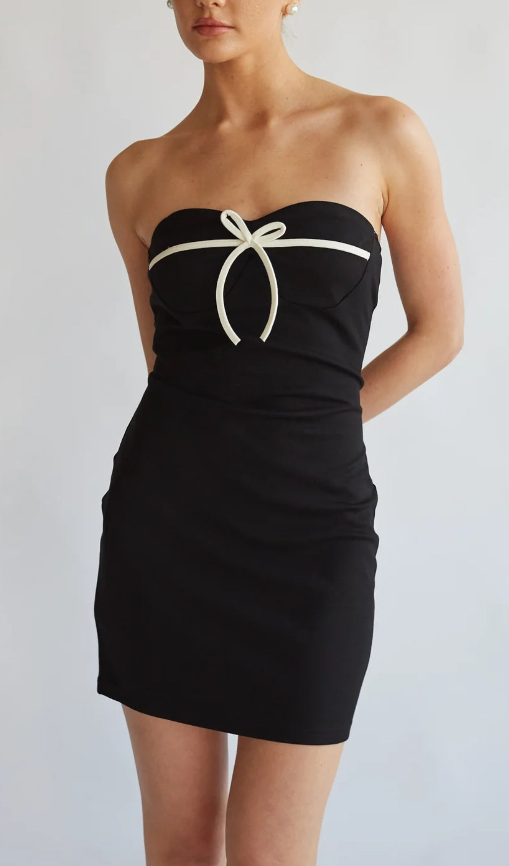 Flowering Girl Women Strapless Bow Bodycon Mini Dress