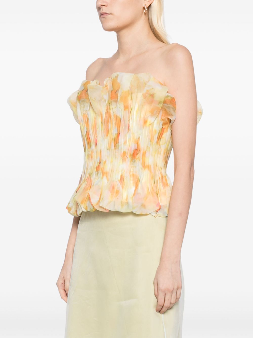 Flowering Girl Women print ruffle trim top in yellow