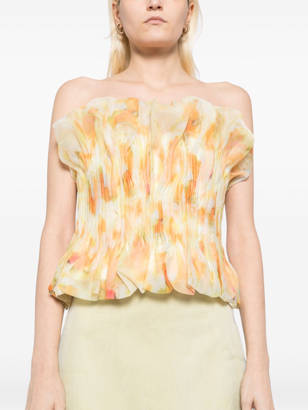 Flowering Girl Women print ruffle trim top in yellow